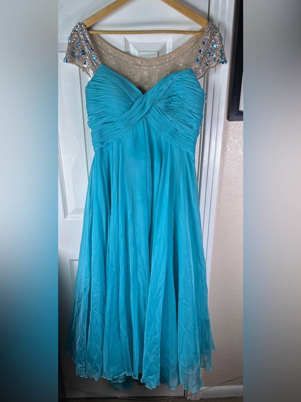 Sherri Hill Turquoise Beaded Prom Gown